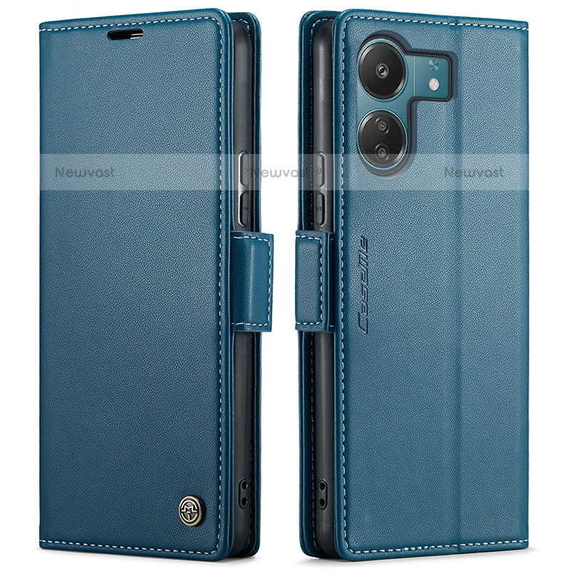 Leather Case Stands Flip Cover Holder C03S for Xiaomi Poco C65 Blue