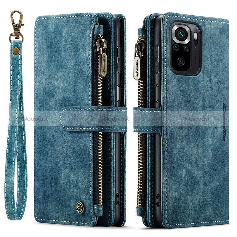 Leather Case Stands Flip Cover Holder C03S for Xiaomi Poco M5S Blue