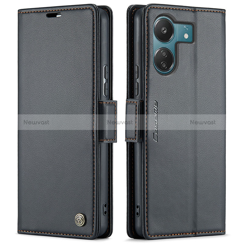 Leather Case Stands Flip Cover Holder C03S for Xiaomi Redmi 13C Black