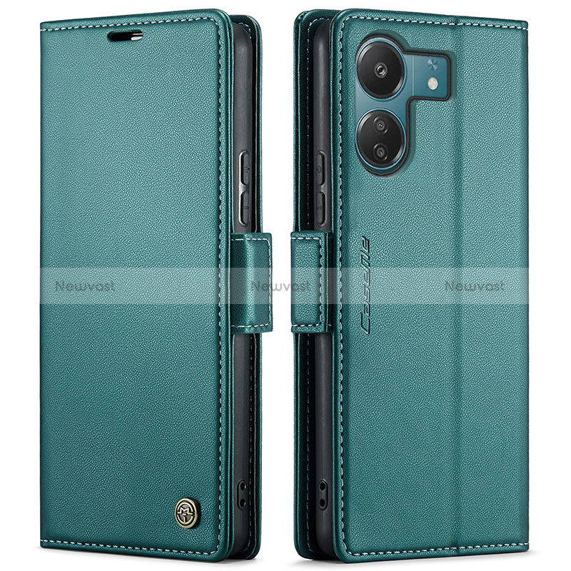 Leather Case Stands Flip Cover Holder C03S for Xiaomi Redmi 13C Green