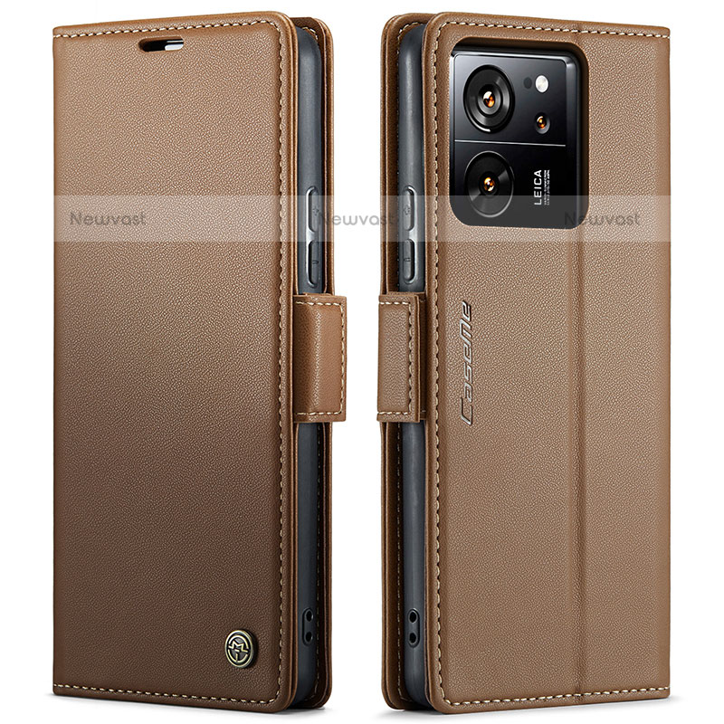 Leather Case Stands Flip Cover Holder C03S for Xiaomi Redmi K60 Ultra 5G Brown