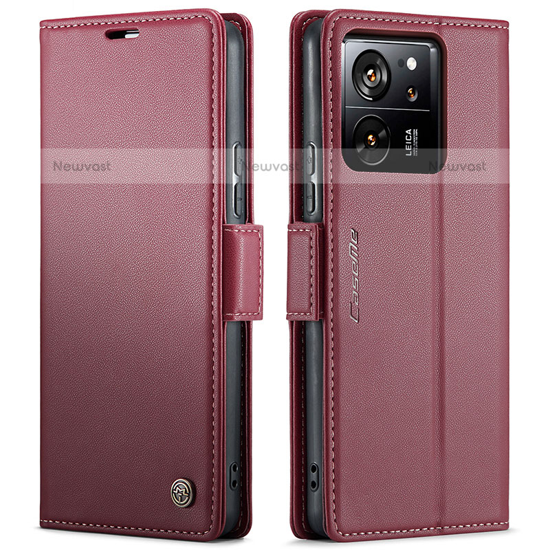 Leather Case Stands Flip Cover Holder C03S for Xiaomi Redmi K60 Ultra 5G Red