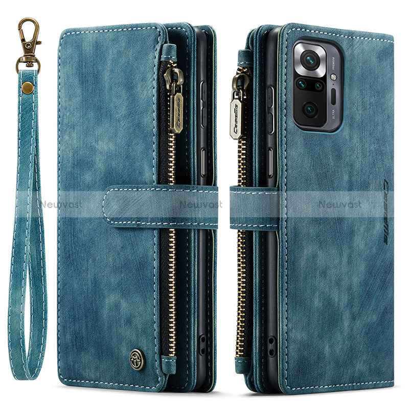 Leather Case Stands Flip Cover Holder C03S for Xiaomi Redmi Note 10 Pro 4G Blue