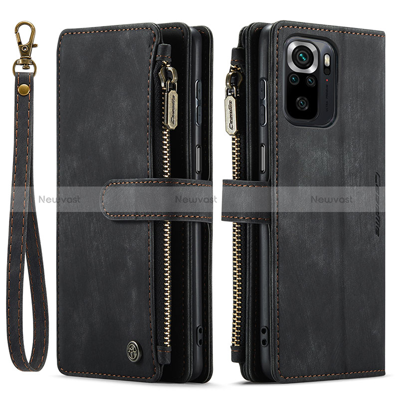 Leather Case Stands Flip Cover Holder C03S for Xiaomi Redmi Note 10S 4G Black