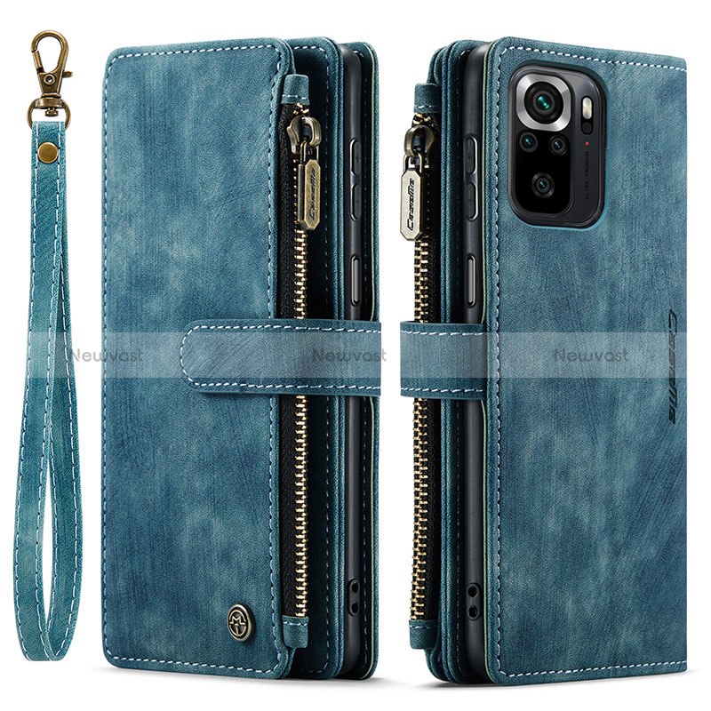 Leather Case Stands Flip Cover Holder C03S for Xiaomi Redmi Note 10S 4G Blue