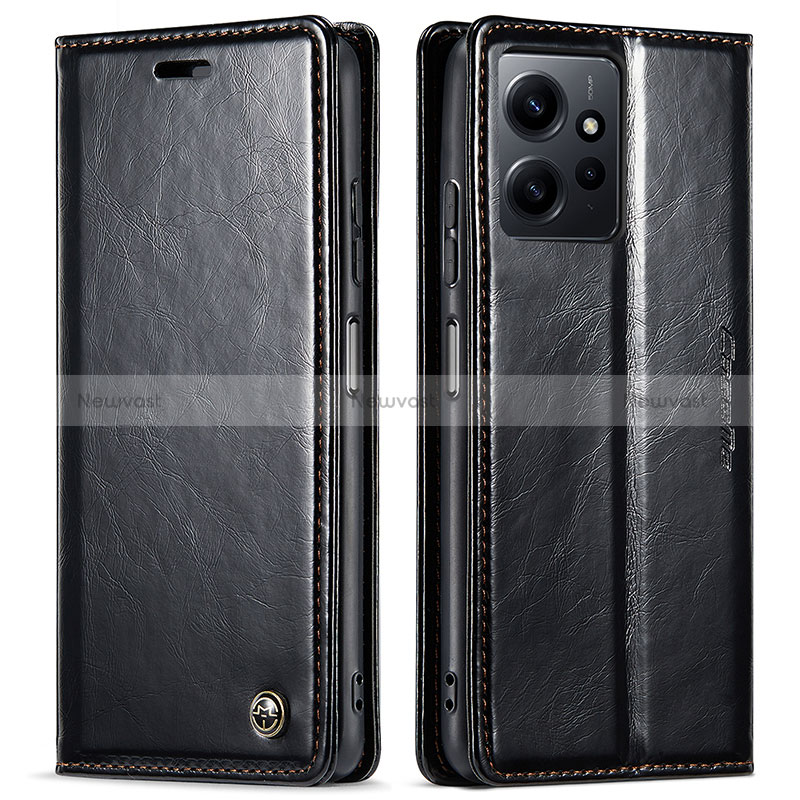 Leather Case Stands Flip Cover Holder C03S for Xiaomi Redmi Note 12 4G Black