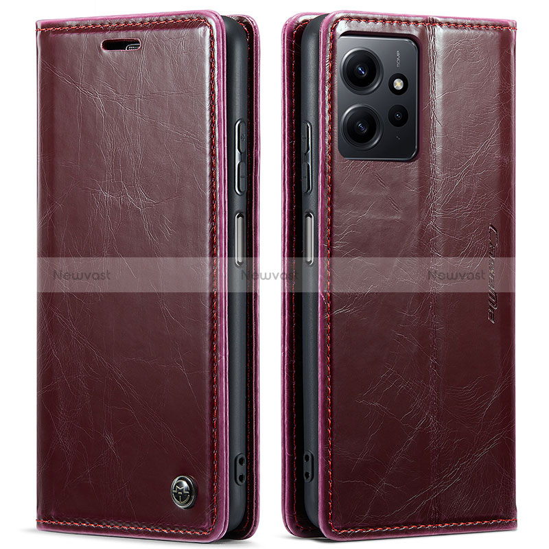 Leather Case Stands Flip Cover Holder C03S for Xiaomi Redmi Note 12 4G Red Wine