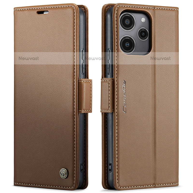 Leather Case Stands Flip Cover Holder C03S for Xiaomi Redmi Note 12R 5G Brown