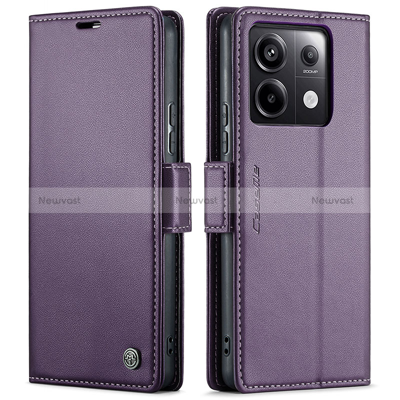 Leather Case Stands Flip Cover Holder C03S for Xiaomi Redmi Note 13 Pro 5G Purple