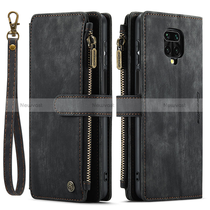 Leather Case Stands Flip Cover Holder C03S for Xiaomi Redmi Note 9 Pro Max Black