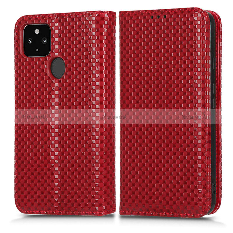 Leather Case Stands Flip Cover Holder C03X for Google Pixel 5 XL 5G Red