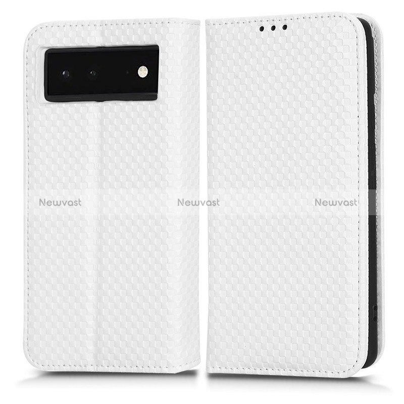 Leather Case Stands Flip Cover Holder C03X for Google Pixel 6 5G White