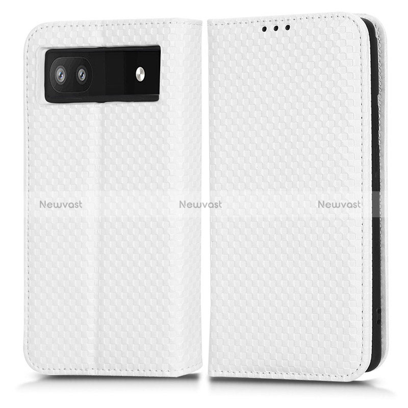 Leather Case Stands Flip Cover Holder C03X for Google Pixel 6a 5G White