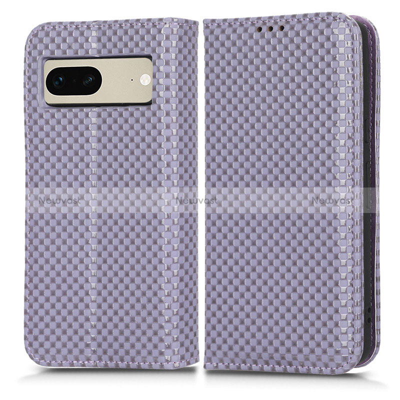 Leather Case Stands Flip Cover Holder C03X for Google Pixel 7 5G Purple