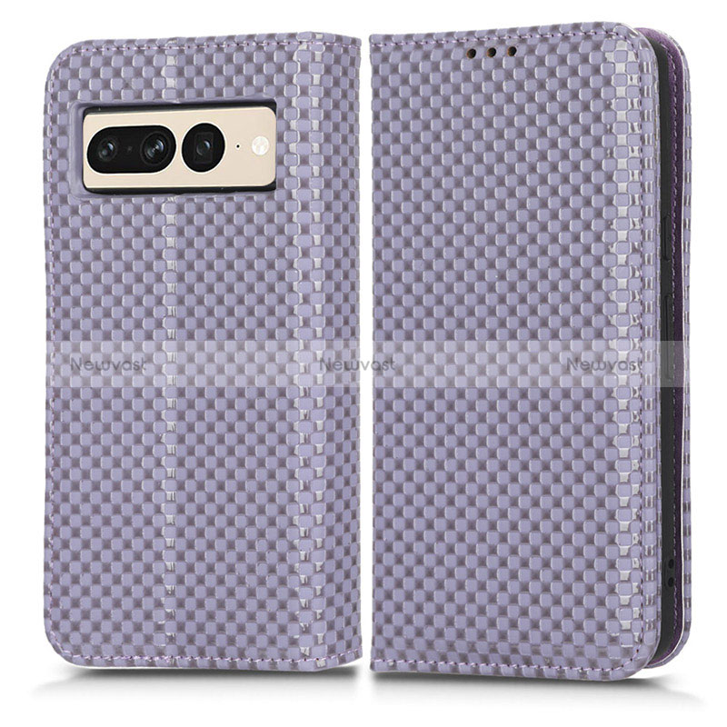 Leather Case Stands Flip Cover Holder C03X for Google Pixel 7 Pro 5G Purple