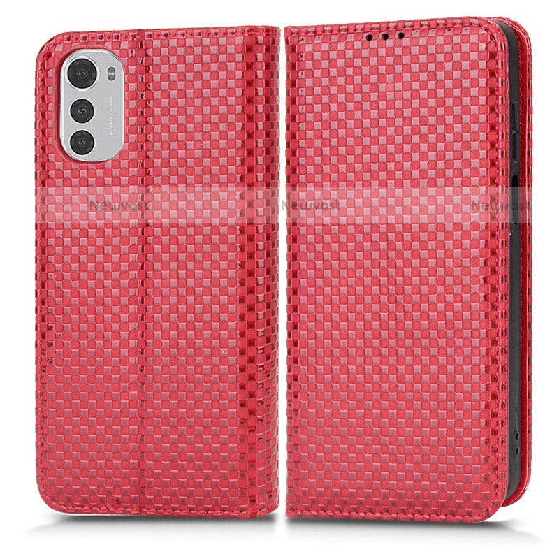 Leather Case Stands Flip Cover Holder C03X for Motorola Moto E32 Red