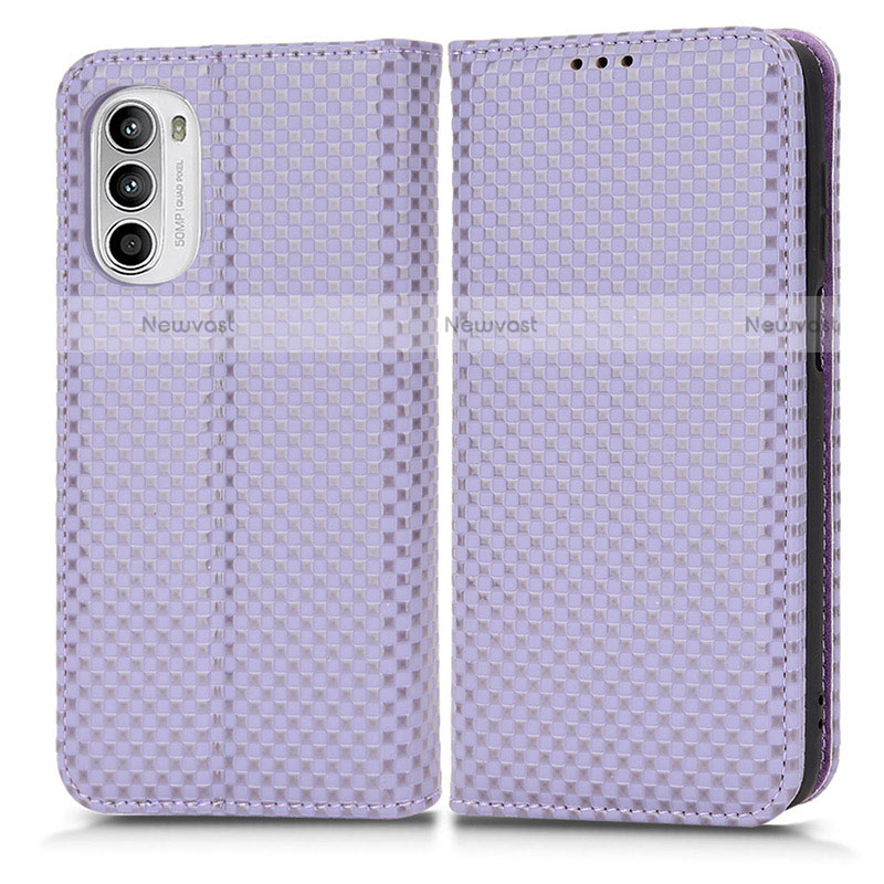 Leather Case Stands Flip Cover Holder C03X for Motorola Moto Edge (2022) 5G Purple