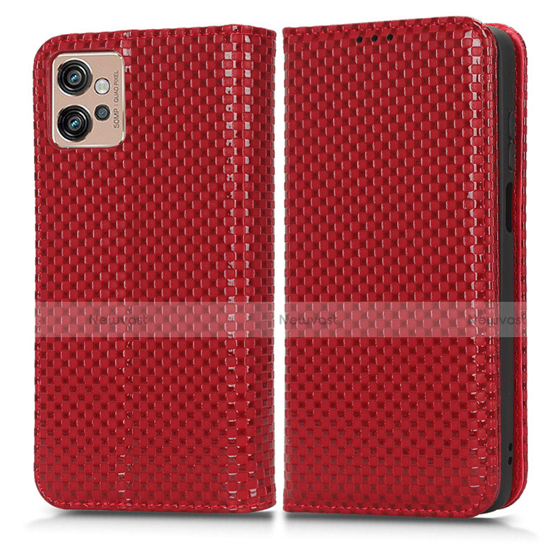 Leather Case Stands Flip Cover Holder C03X for Motorola Moto G32 Red