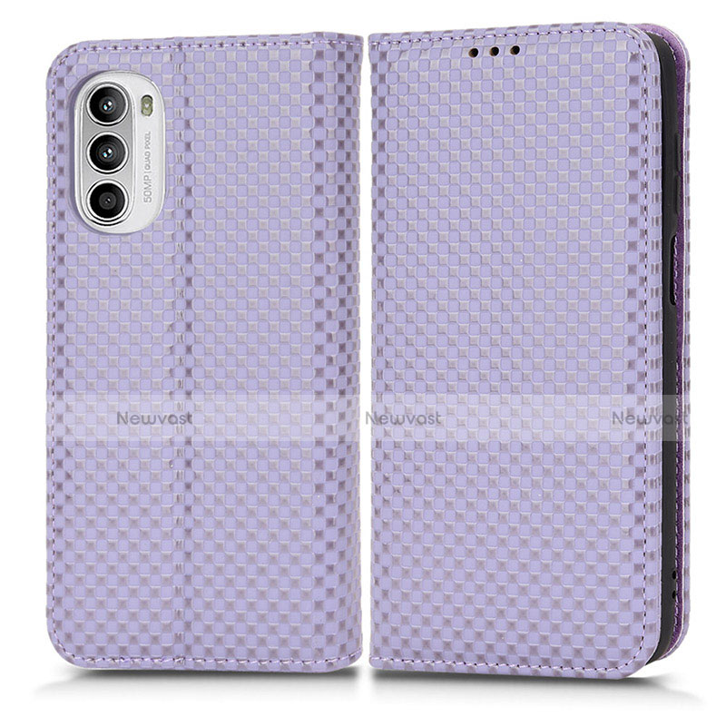 Leather Case Stands Flip Cover Holder C03X for Motorola MOTO G52 Purple