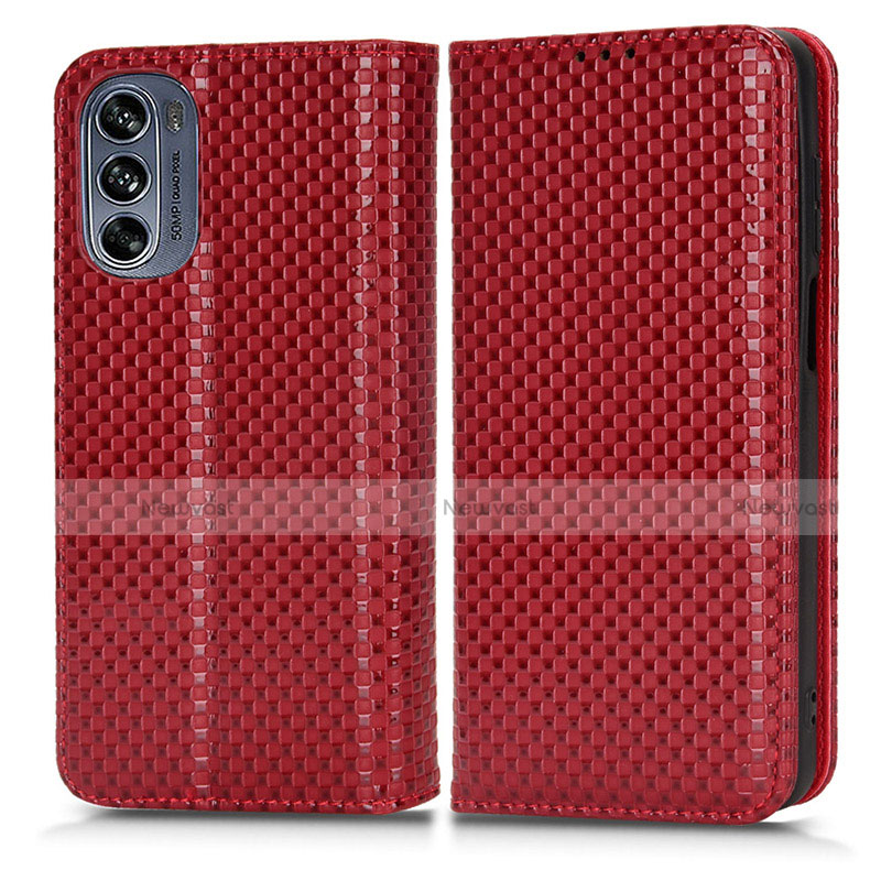 Leather Case Stands Flip Cover Holder C03X for Motorola Moto G62 5G Red