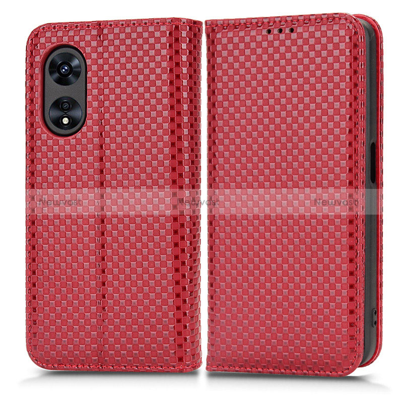 Leather Case Stands Flip Cover Holder C03X for Oppo A38 Red