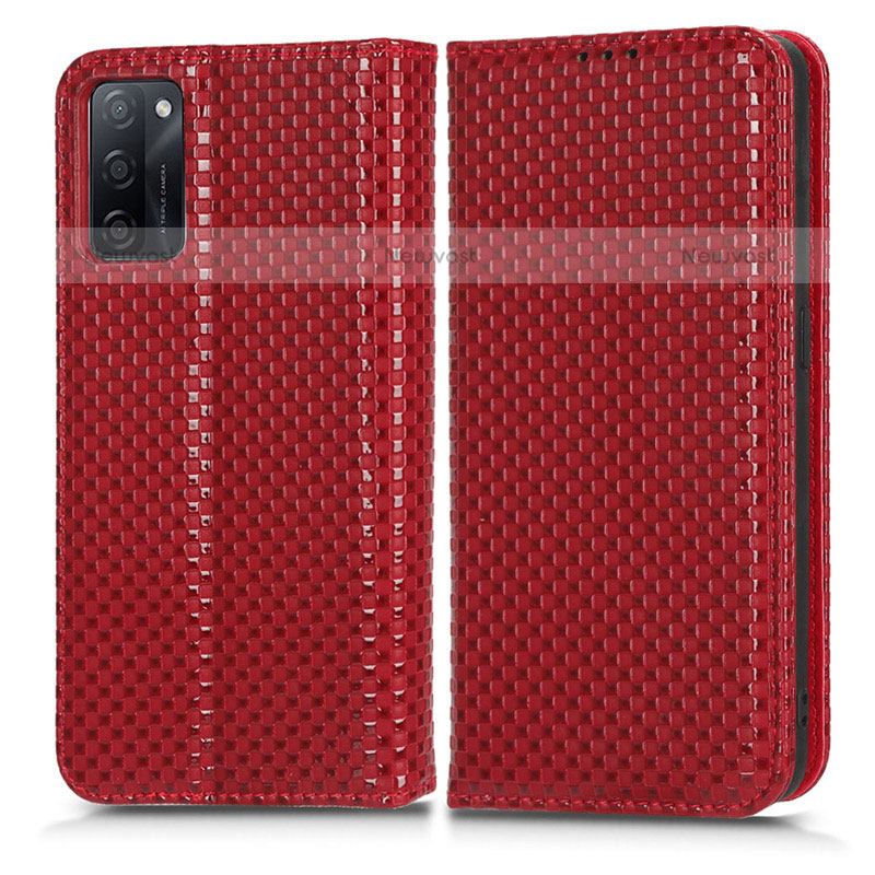 Leather Case Stands Flip Cover Holder C03X for Oppo A55S 5G Red