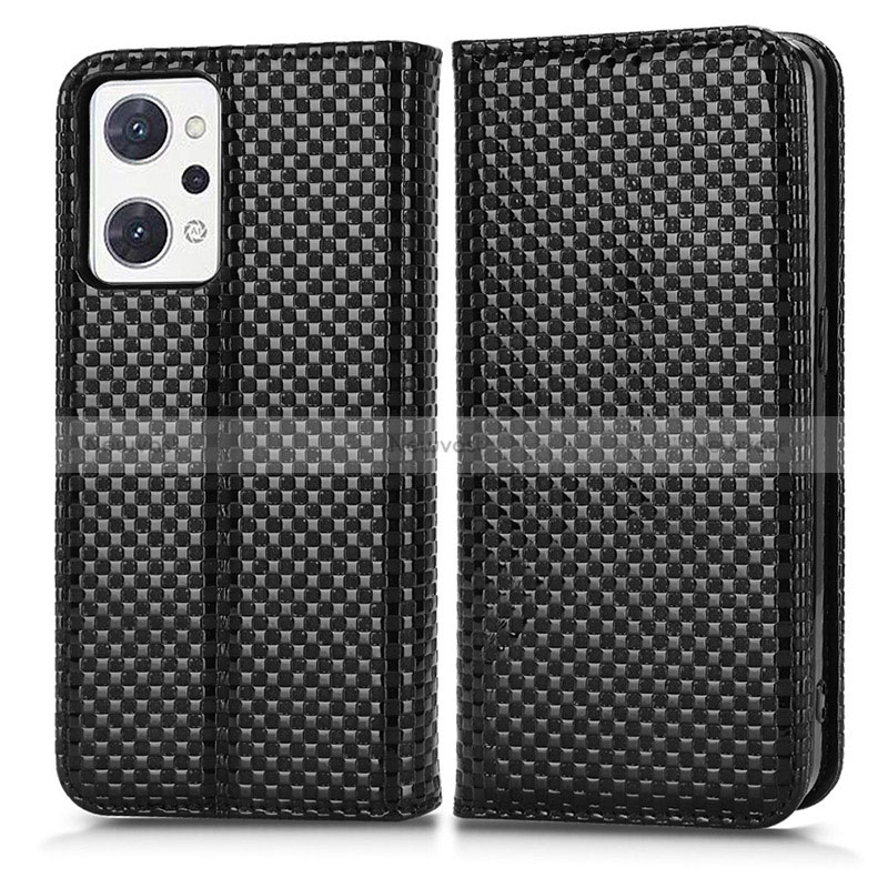 Leather Case Stands Flip Cover Holder C03X for Oppo Reno7 A Black