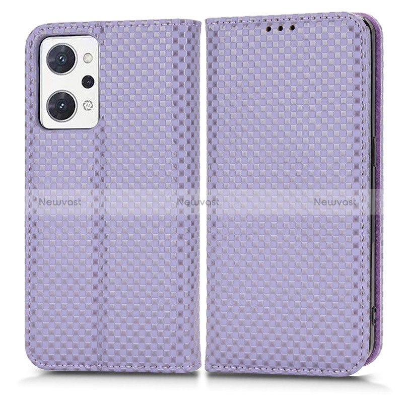 Leather Case Stands Flip Cover Holder C03X for Oppo Reno7 A Purple