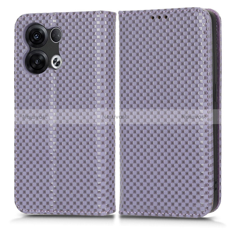 Leather Case Stands Flip Cover Holder C03X for Oppo Reno9 Pro+ Plus 5G Purple