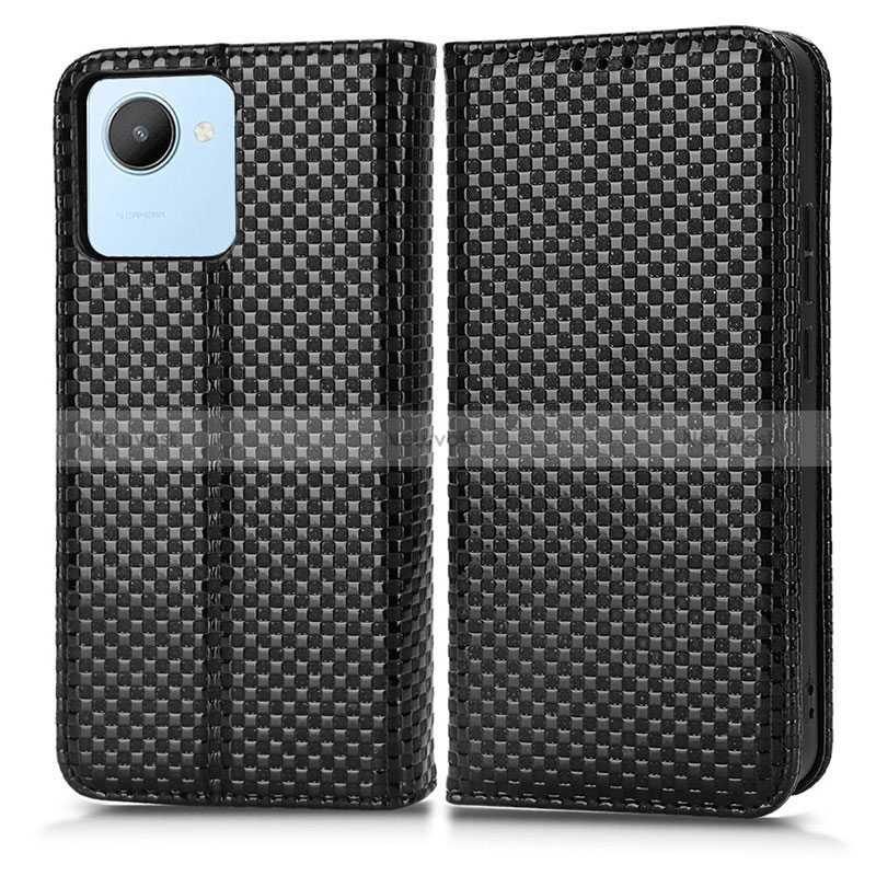 Leather Case Stands Flip Cover Holder C03X for Realme C30 Black