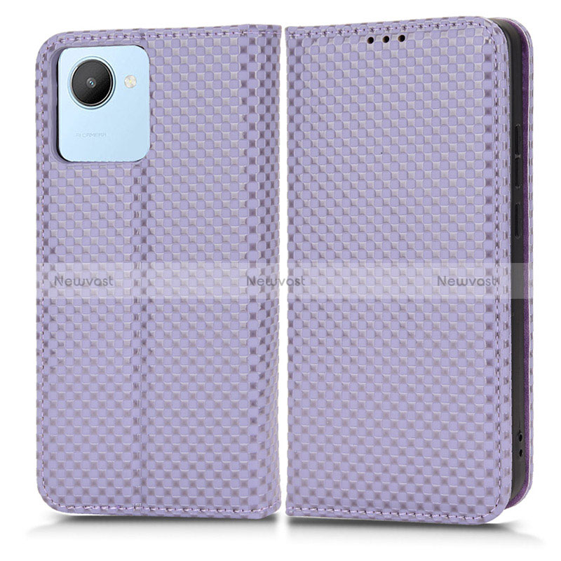 Leather Case Stands Flip Cover Holder C03X for Realme C30 Purple