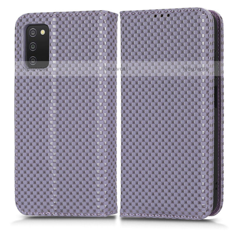 Leather Case Stands Flip Cover Holder C03X for Samsung Galaxy A02s Purple