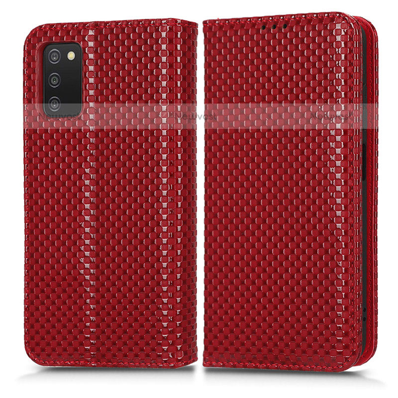 Leather Case Stands Flip Cover Holder C03X for Samsung Galaxy A02s Red