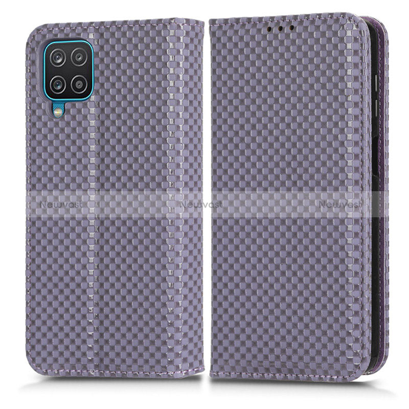 Leather Case Stands Flip Cover Holder C03X for Samsung Galaxy A12 Nacho Purple