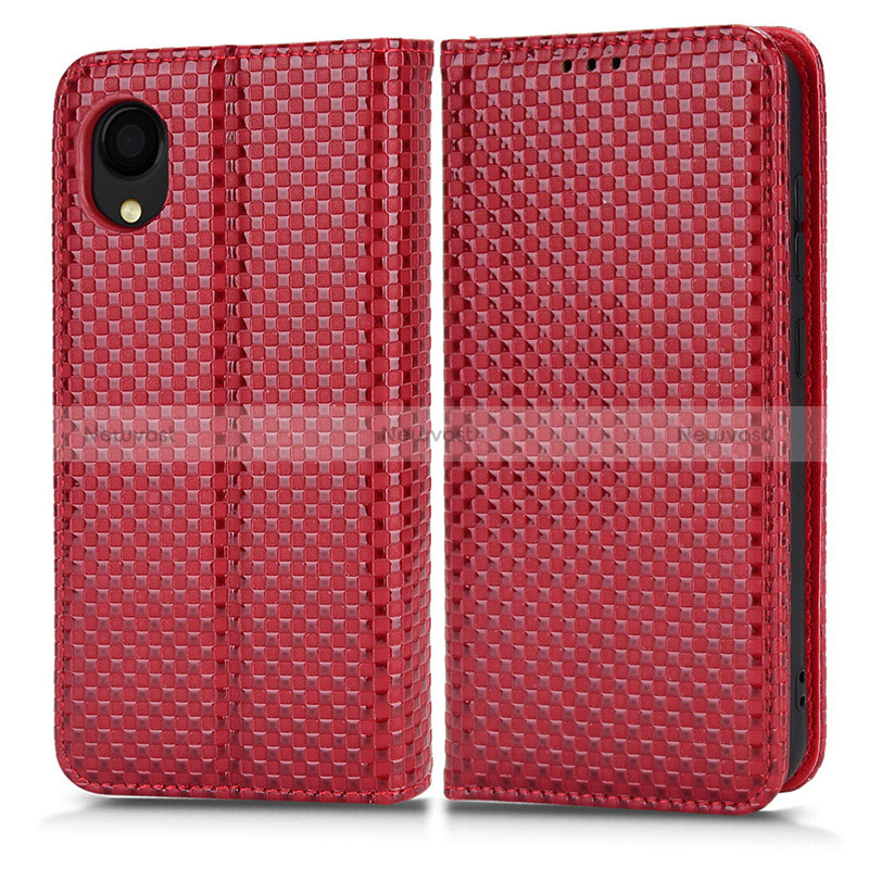Leather Case Stands Flip Cover Holder C03X for Samsung Galaxy A22 5G SC-56B Red
