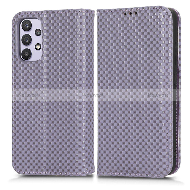 Leather Case Stands Flip Cover Holder C03X for Samsung Galaxy A32 4G Purple