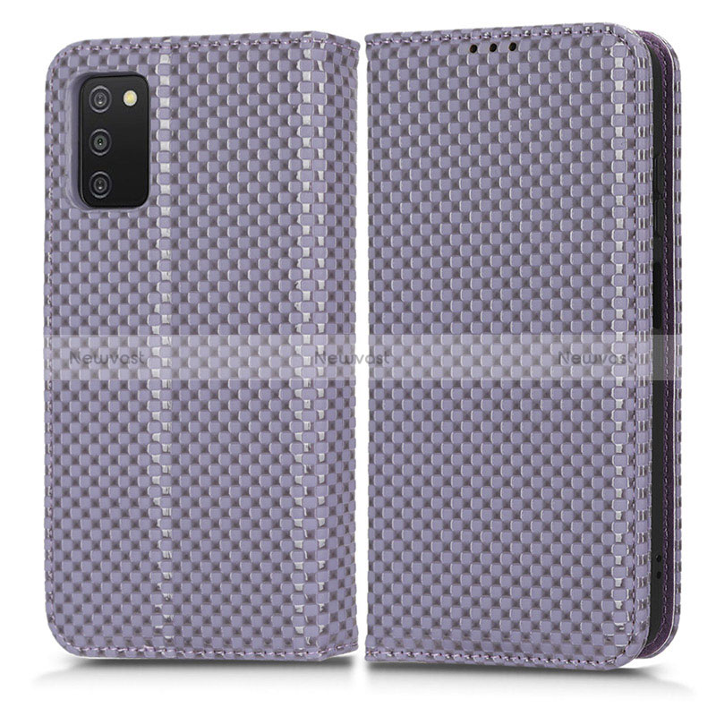 Leather Case Stands Flip Cover Holder C03X for Samsung Galaxy F02S SM-E025F Purple
