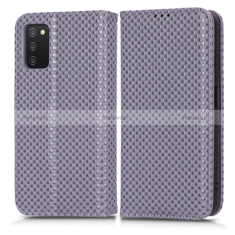 Leather Case Stands Flip Cover Holder C03X for Samsung Galaxy M02s Purple