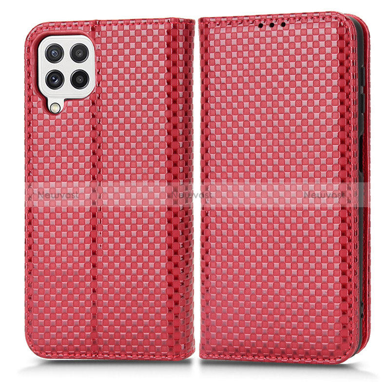 Leather Case Stands Flip Cover Holder C03X for Samsung Galaxy M22 4G Red