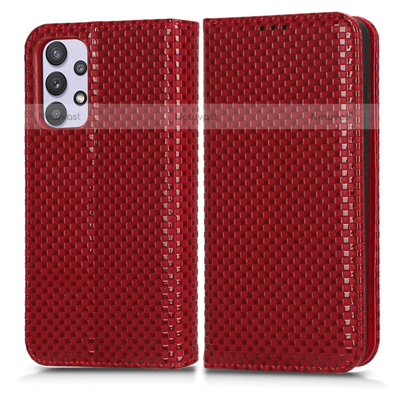 Leather Case Stands Flip Cover Holder C03X for Samsung Galaxy M32 5G Red