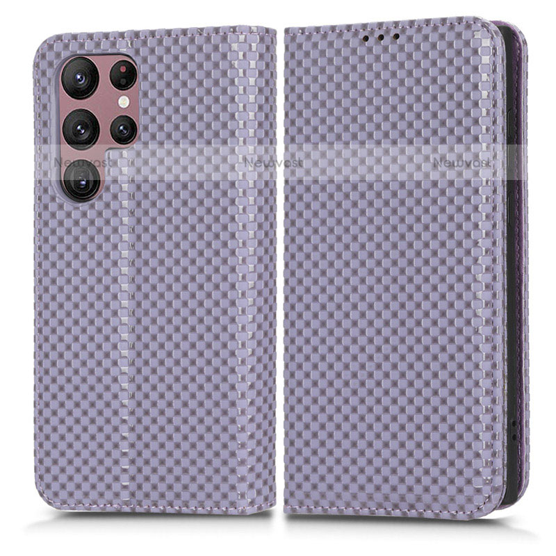 Leather Case Stands Flip Cover Holder C03X for Samsung Galaxy S23 Ultra 5G Purple