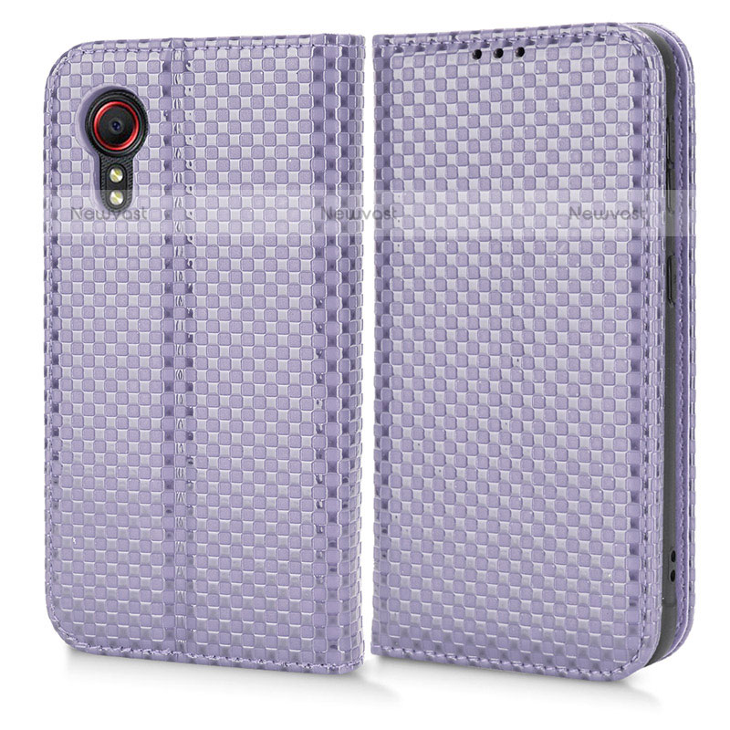 Leather Case Stands Flip Cover Holder C03X for Samsung Galaxy XCover 5 SM-G525F Purple