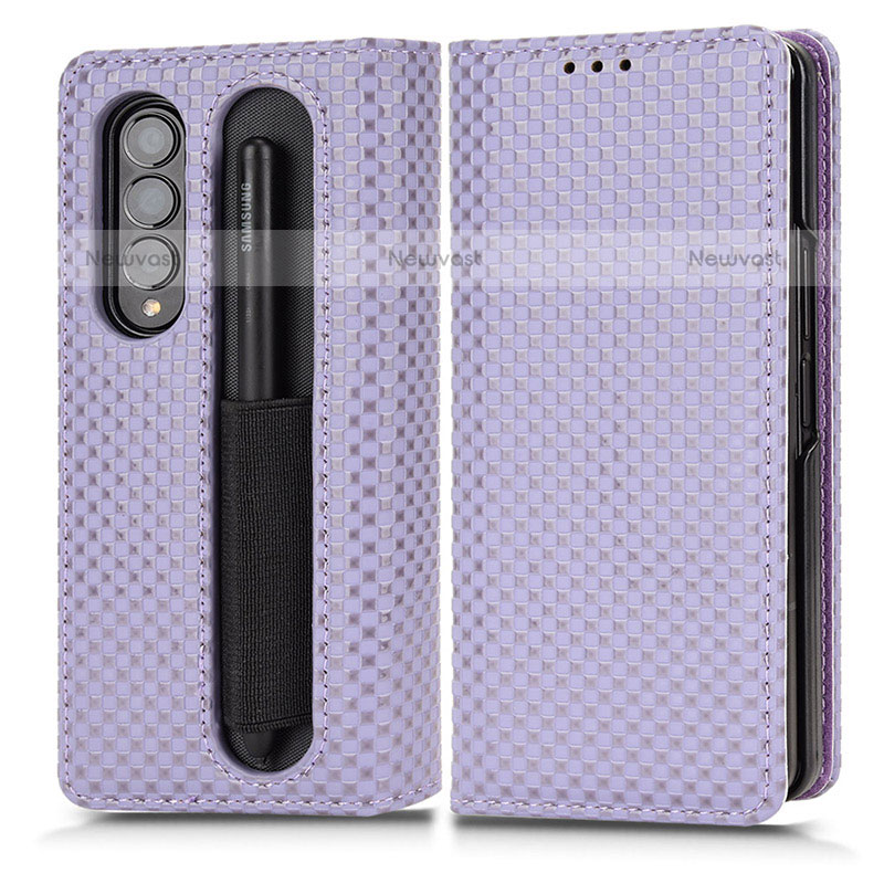 Leather Case Stands Flip Cover Holder C03X for Samsung Galaxy Z Fold3 5G Purple