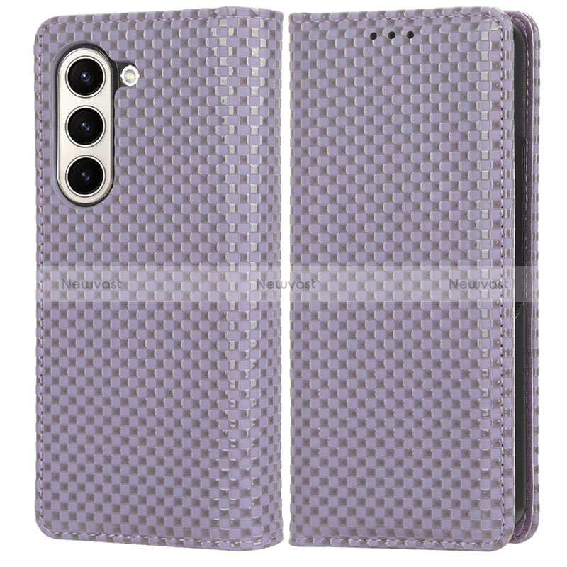 Leather Case Stands Flip Cover Holder C03X for Samsung Galaxy Z Fold5 5G Purple