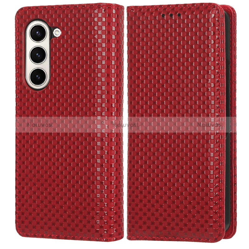 Leather Case Stands Flip Cover Holder C03X for Samsung Galaxy Z Fold5 5G Red