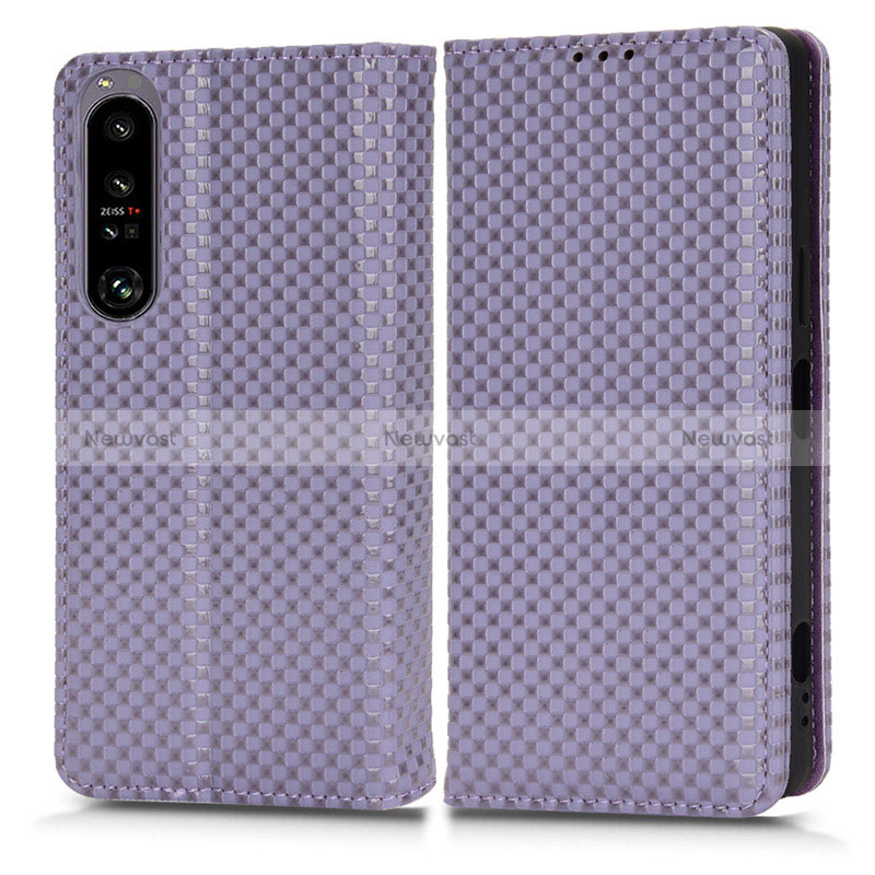 Leather Case Stands Flip Cover Holder C03X for Sony Xperia 1 IV Purple