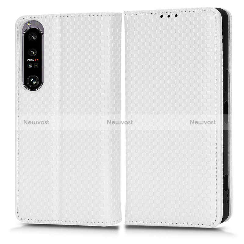 Leather Case Stands Flip Cover Holder C03X for Sony Xperia 1 IV White