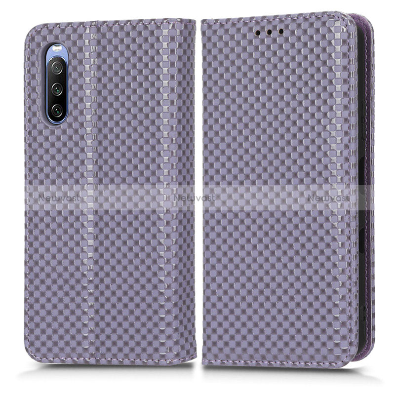 Leather Case Stands Flip Cover Holder C03X for Sony Xperia 10 III Lite Purple