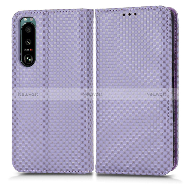 Leather Case Stands Flip Cover Holder C03X for Sony Xperia 5 III SO-53B Purple