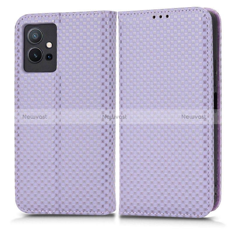 Leather Case Stands Flip Cover Holder C03X for Vivo iQOO Z6 5G Purple